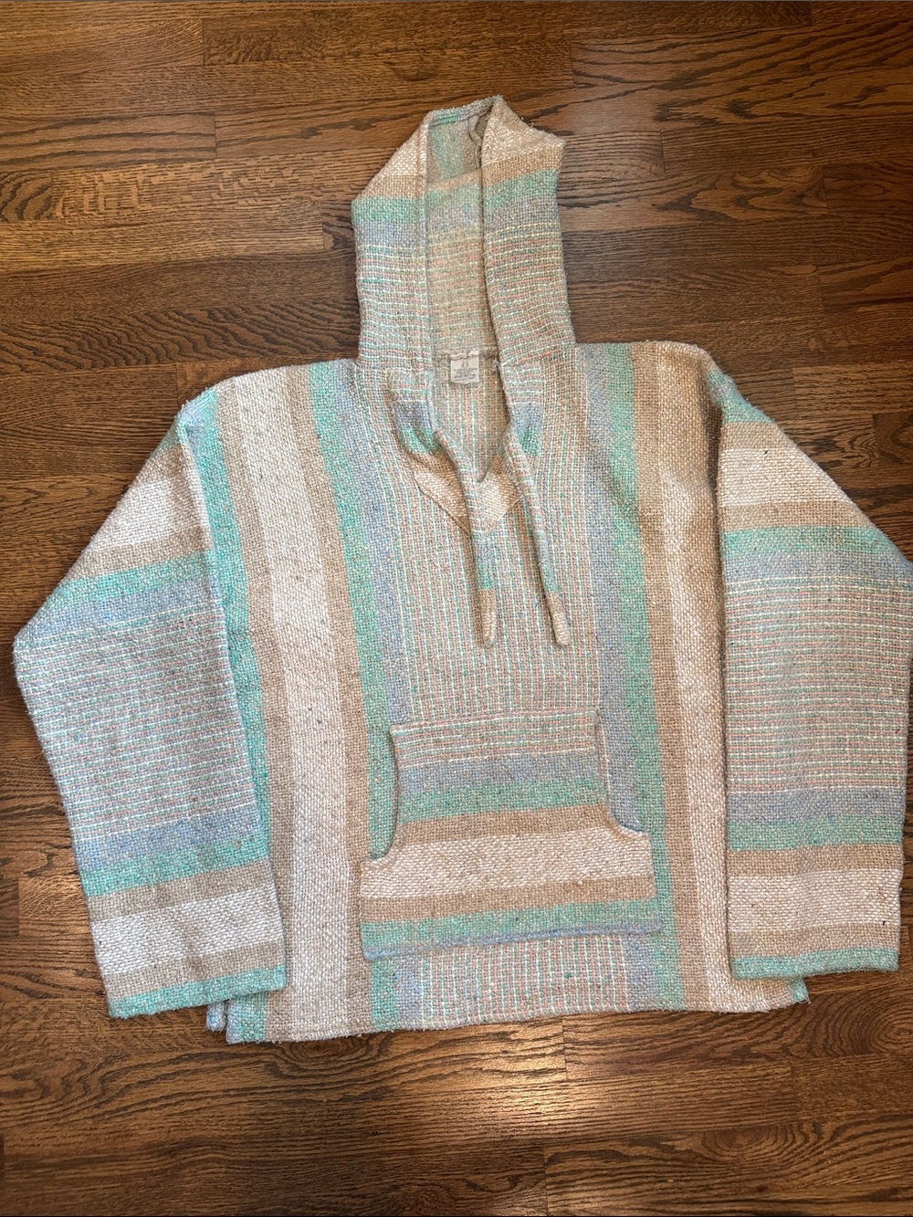 Men's Hooded Baja Sweater in Beige and Mint